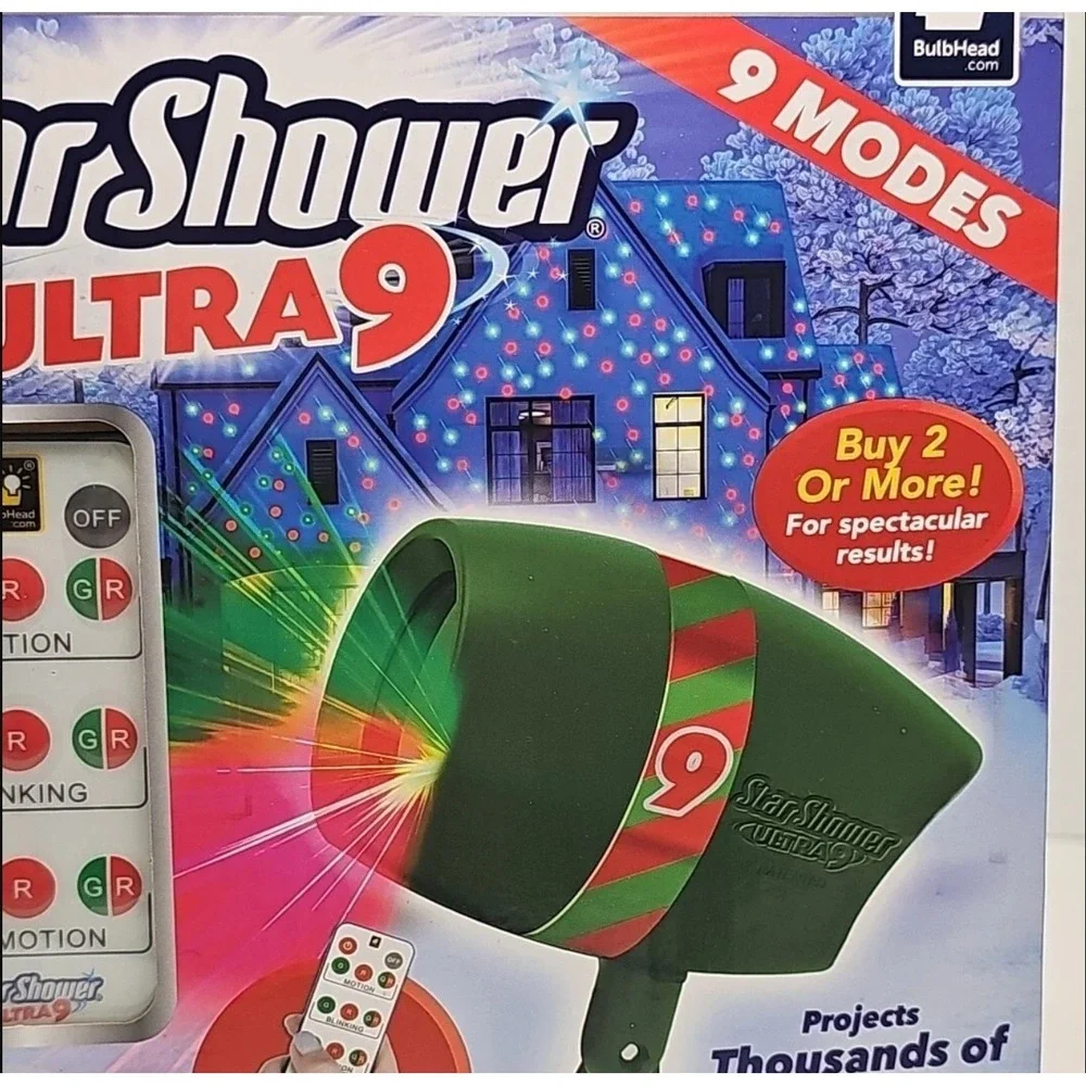 Star Shower Ultra‎ 9 Light Show Christmas Laser Projector Red Green With Remote